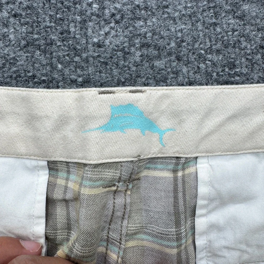 Tommy Bahama Plaid Shorts Mens 38 Khaki Grey Linen Tencel 9